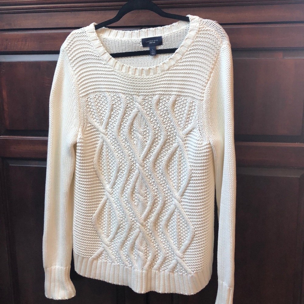 Lands’end drifter cable knit sweater crewneck